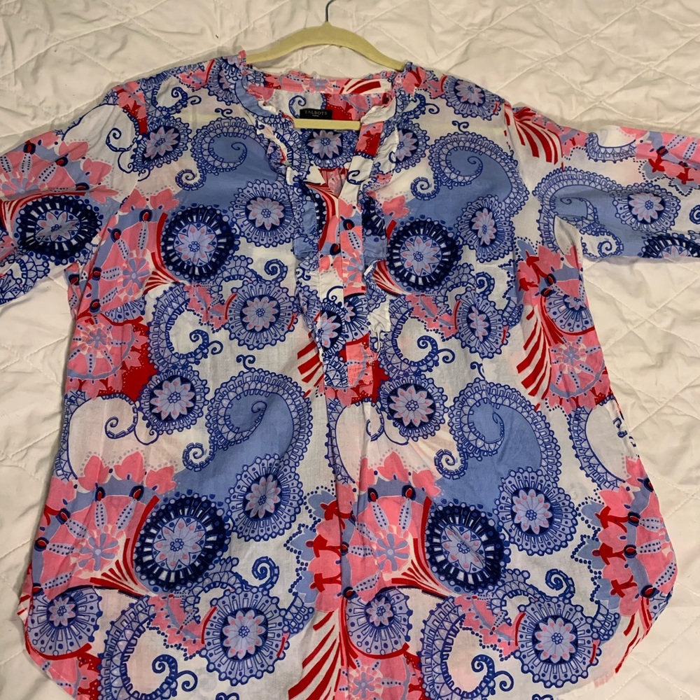 Talbots Women’s Blouse.  V-neck tunic, three-quarters sleeves.  Size X.
